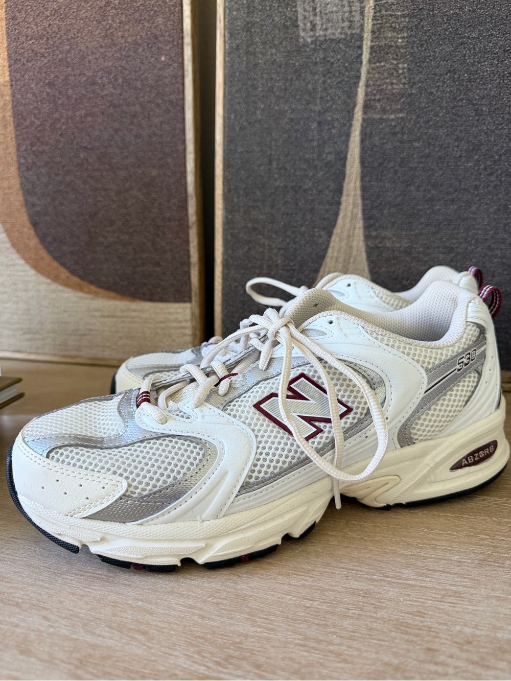 New Balance 530 Sea Salt with White and Mercury Red Mesh Running Shoes